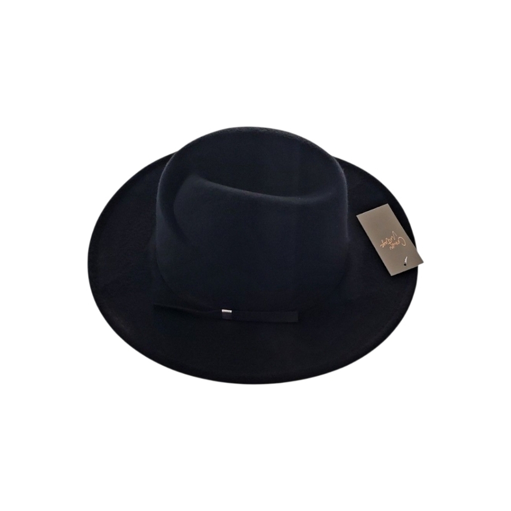 Crown Vintage Black Fedora Hat Wide Brim Classic Chic Boho Womens NWT